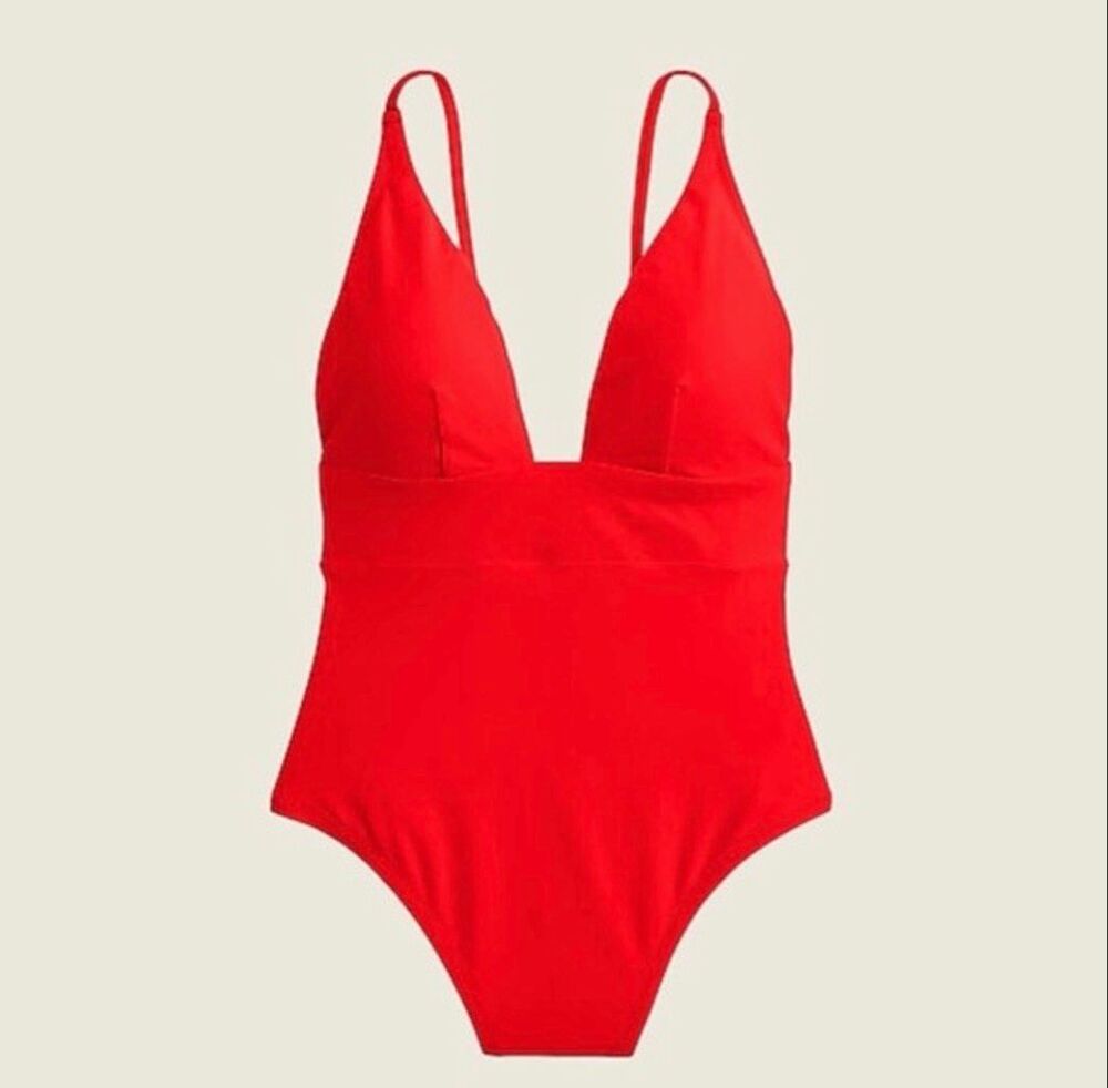 J. Crew Deep Plunge One Piece Swimsuit | Red in 12